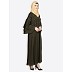 Pearl beaded abaya with Bell sleeves- Olive Green